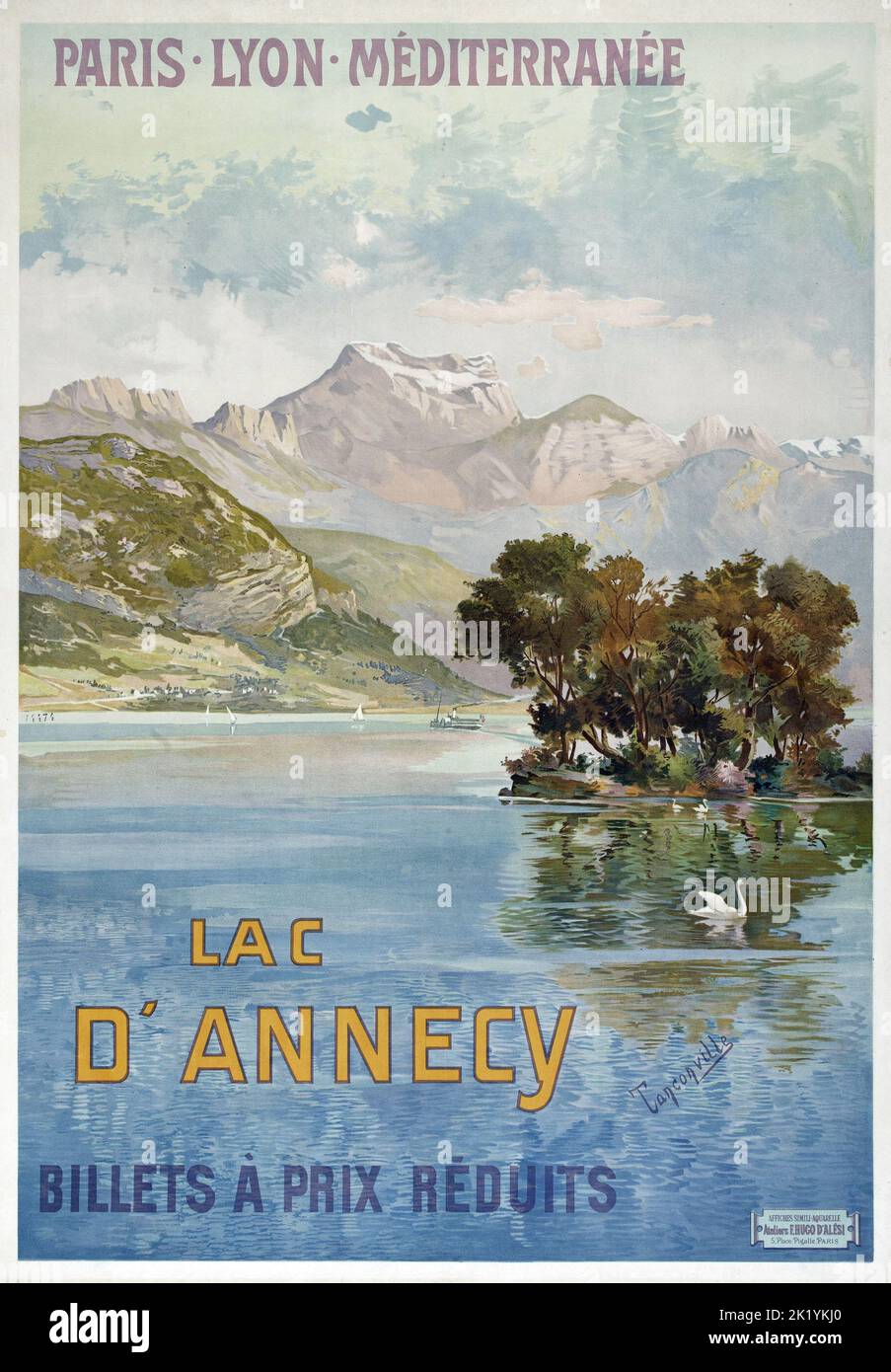 Tanconville - poster di viaggio antico Tanconville - Parigi Lyon Méditerranée PLM poster. Lac d'Annecy. Billets à réduits prix Foto Stock