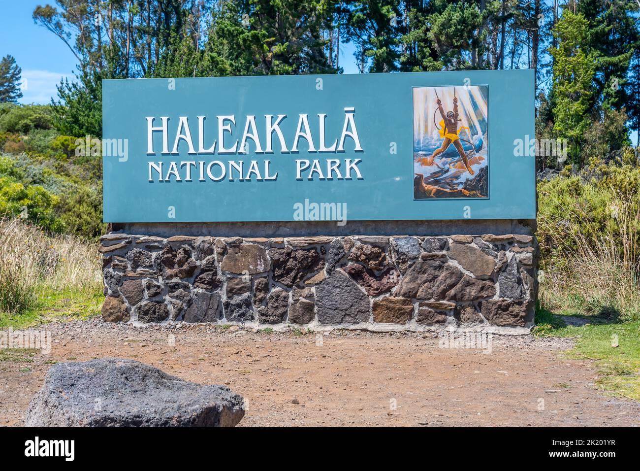 Una scheda descrittiva nel Parco Nazionale di Haleakala, Hawaii Foto Stock