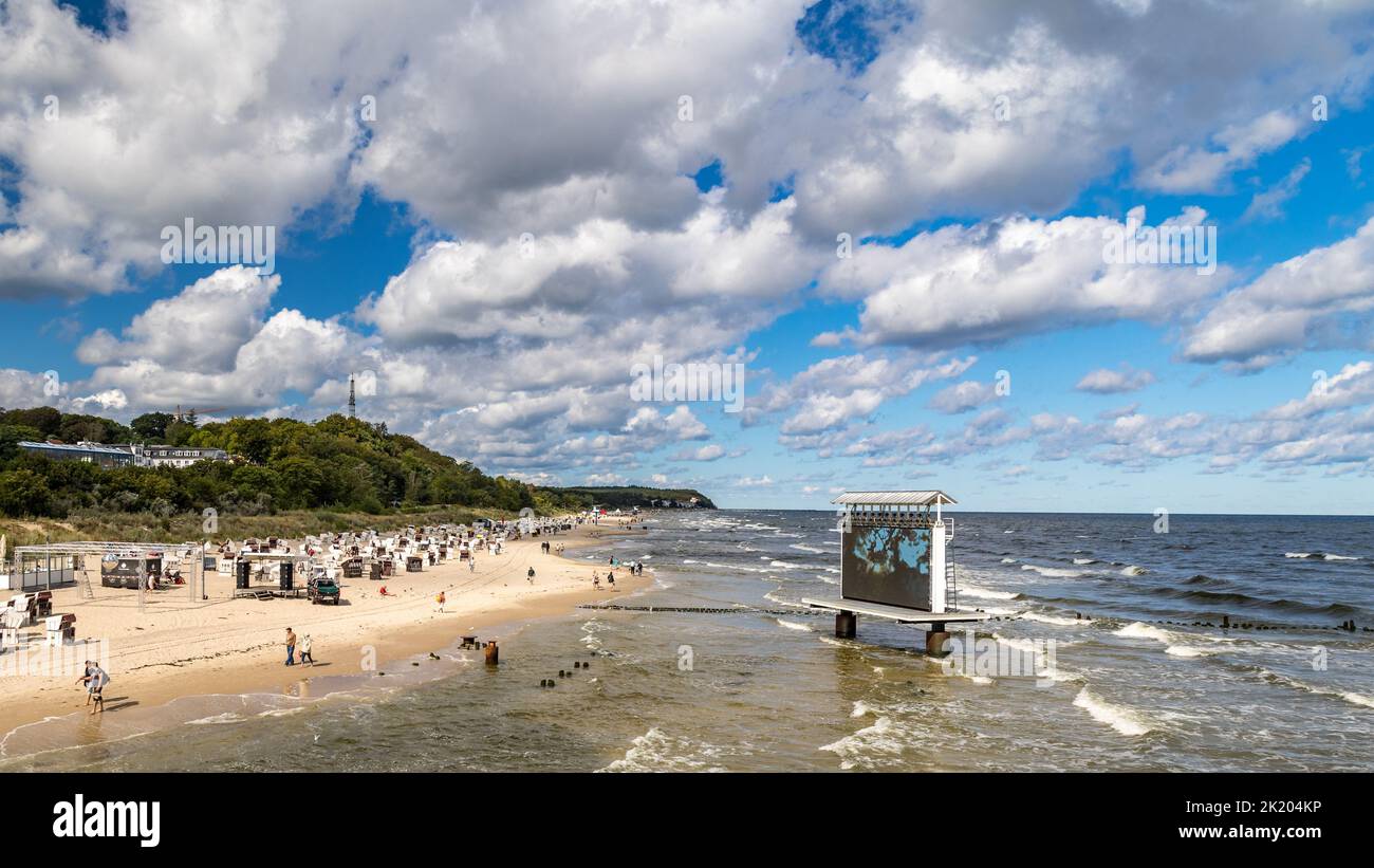 Ampia spiaggia di sabbia sulla costa di Usedom Foto Stock