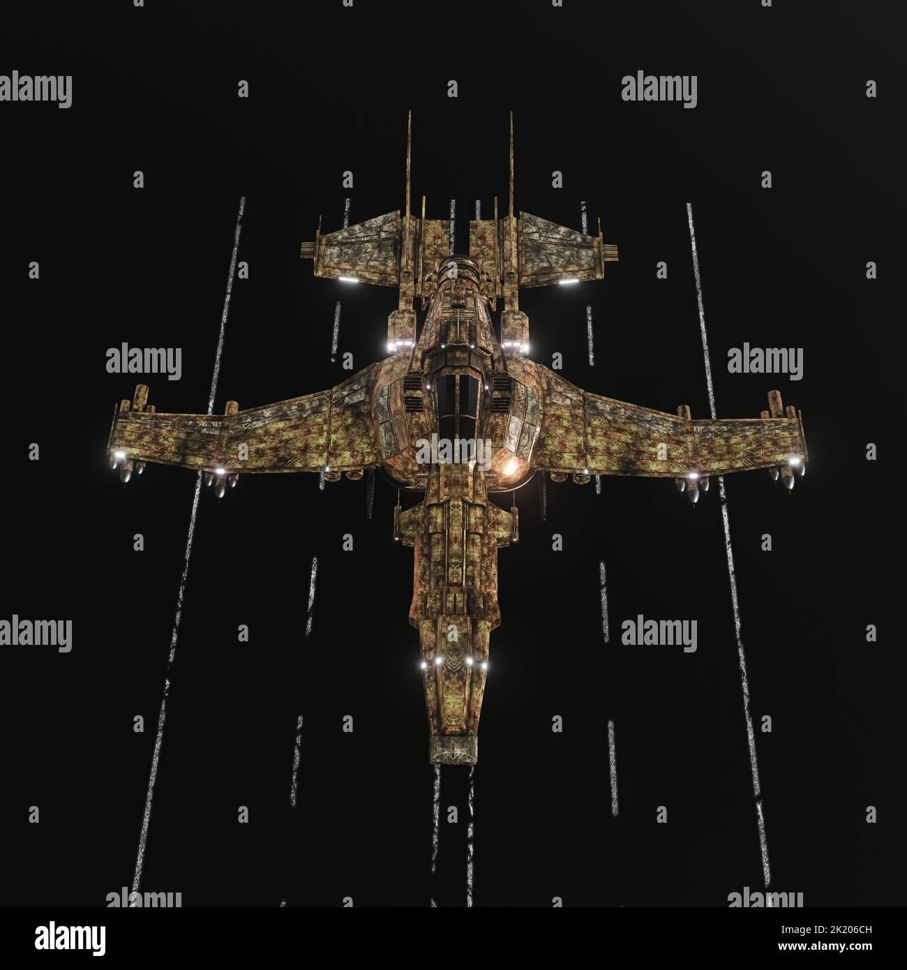 combattente spaziale moderno isolato su sfondo nero 3d illustrazione Foto Stock