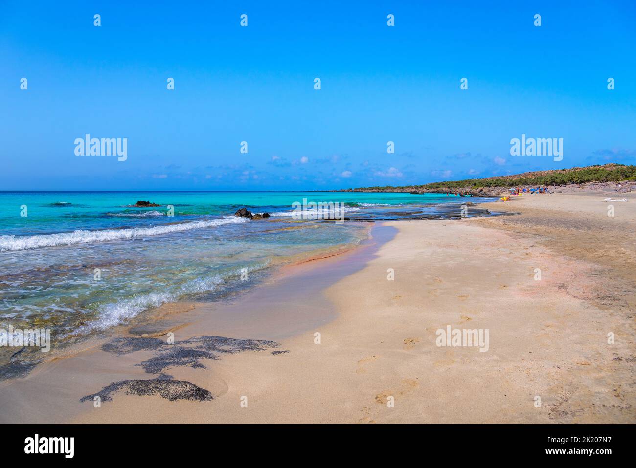 La famosa spiaggia di sabbia di Kedrodasos vicino Elafonisi, la Canea, Creta, Grecia. Foto Stock