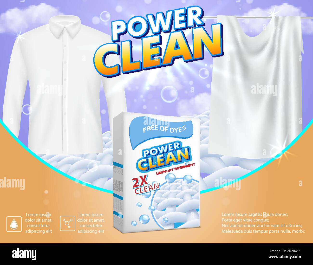 Modello vettore pubblicitario detergente per bucato Illustrazione Vettoriale