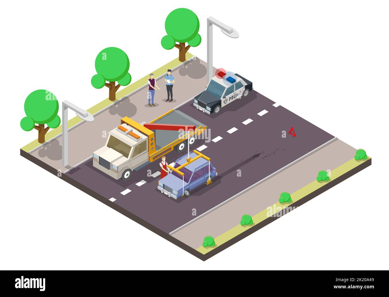 Illustrazione isometrica piatta del vettore incidente vettura Illustrazione Vettoriale