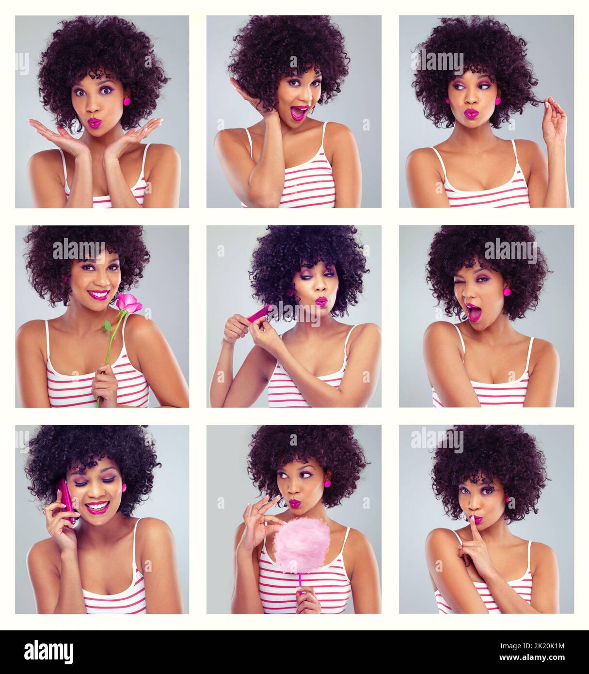 Vita moderna. Ripresa composita di una giovane donna che fa una varietà di routine quotidiane. Foto Stock