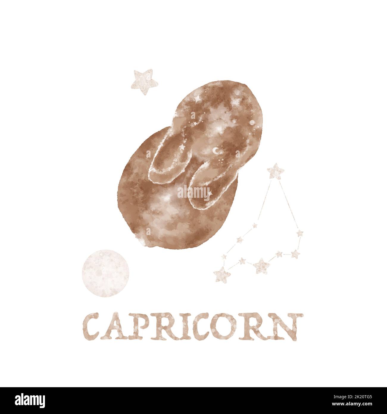 Illustrazione magica del coniglietto disegnata a mano, luna e stelle. Coniglietto acquerello carino. Costellazione di Capricorno Zodiaco Foto Stock