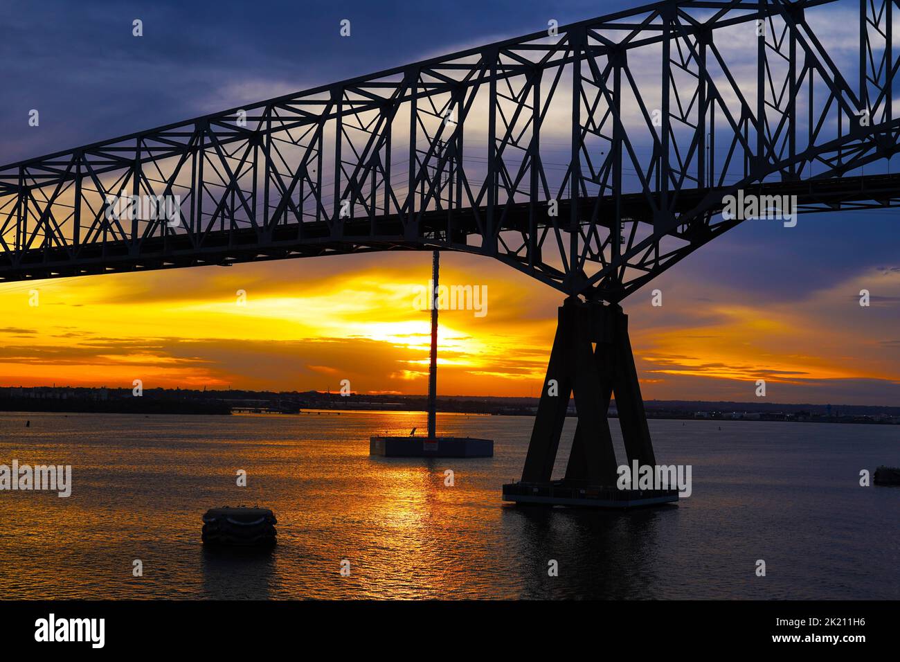 The Francis Scott Key Bridge al tramonto, Stati Uniti Foto Stock