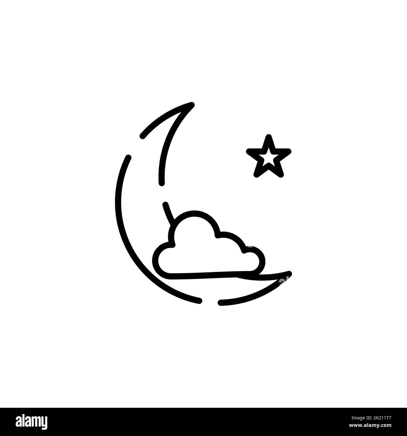 Luna, Notte, Moonlight, Midnight Thin Line icona Vector Illustration Logo Template. Adatto per molti scopi. Illustrazione Vettoriale