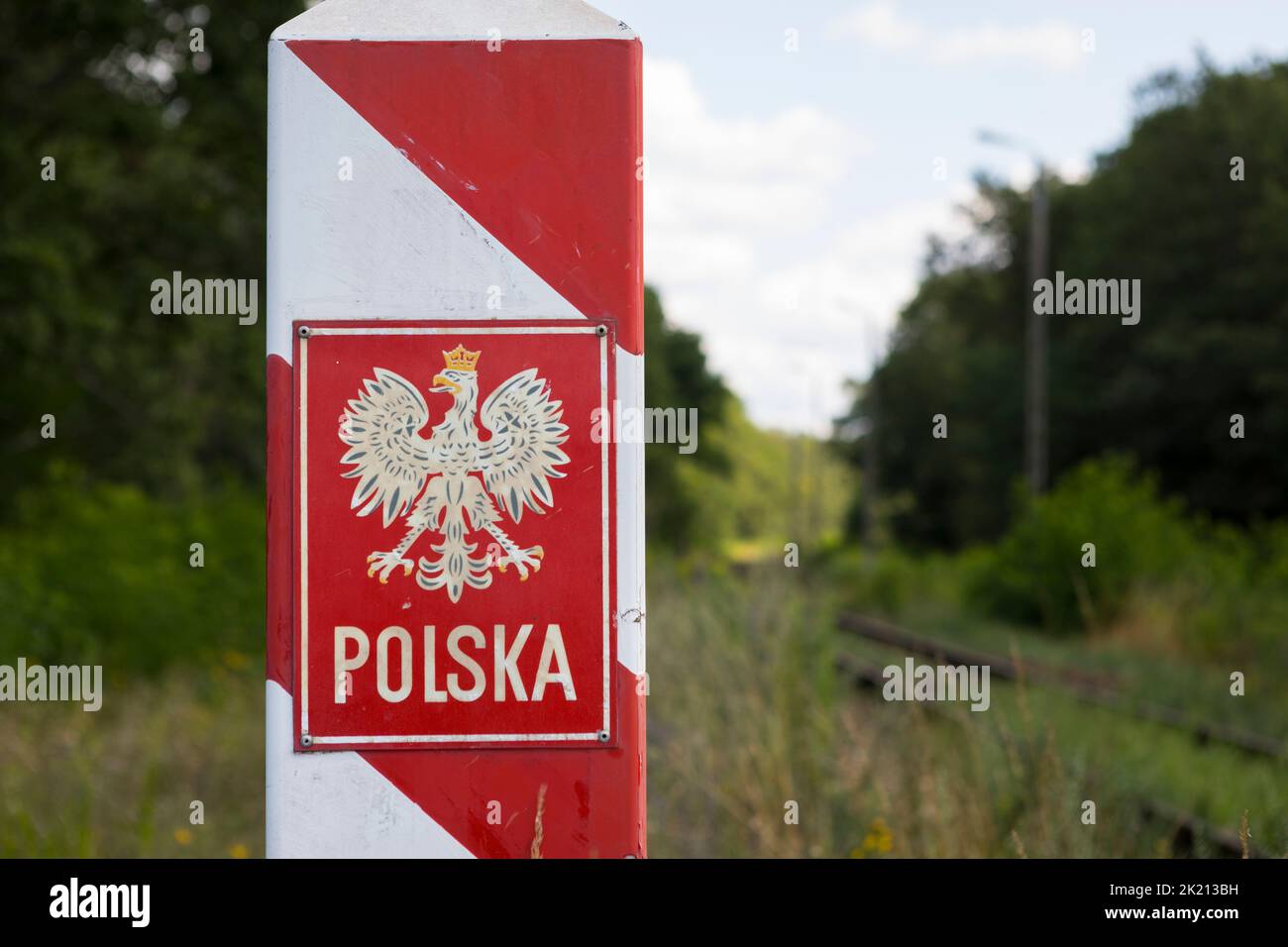 Posto di confine che guida il confine tra la Polonia e la Germania a Gublin Foto Stock