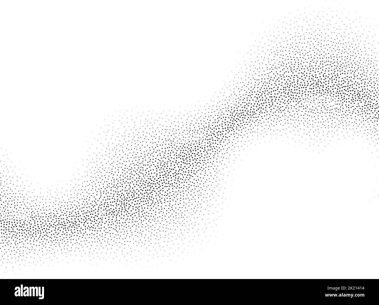 Sfondo texture a onda di grana. Punti di disturbo neri forma ondulata. Schema di puntatura del rumore della curva. Banner astratto grunge stepple. Rumore stocastico punteggiato Illustrazione Vettoriale