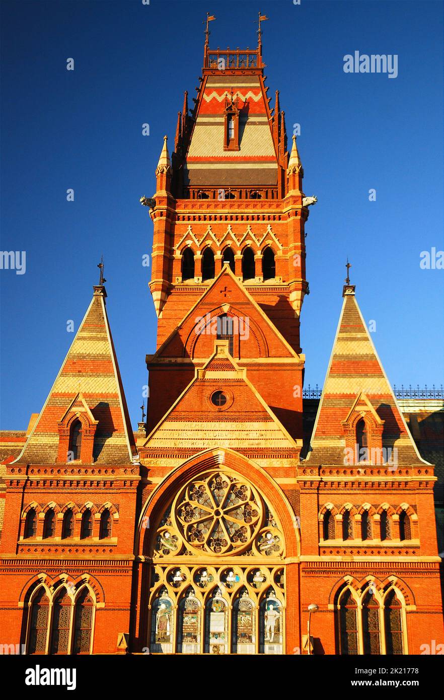 La Memorial Hall nel campus dell'Università di Harvard è costruita in stile gotico a Cambridge Foto Stock