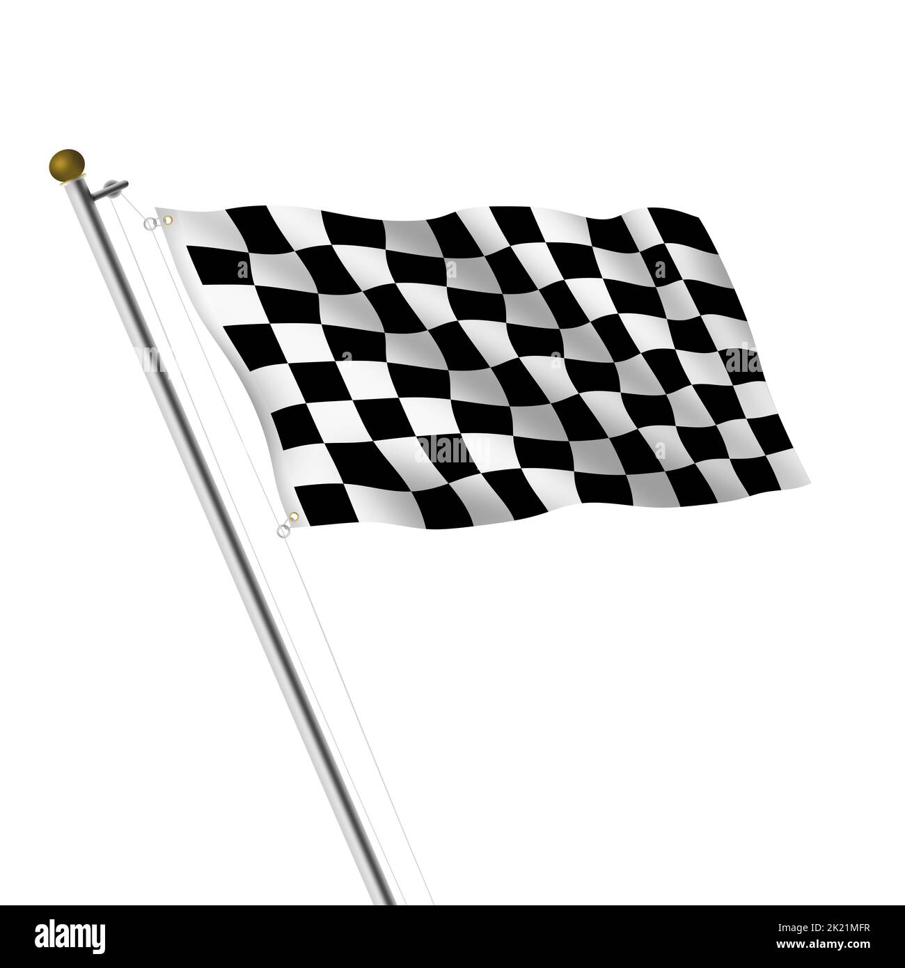 Illustrazione Chequered flag pole 3D su bianco con percorso di ritaglio Foto Stock