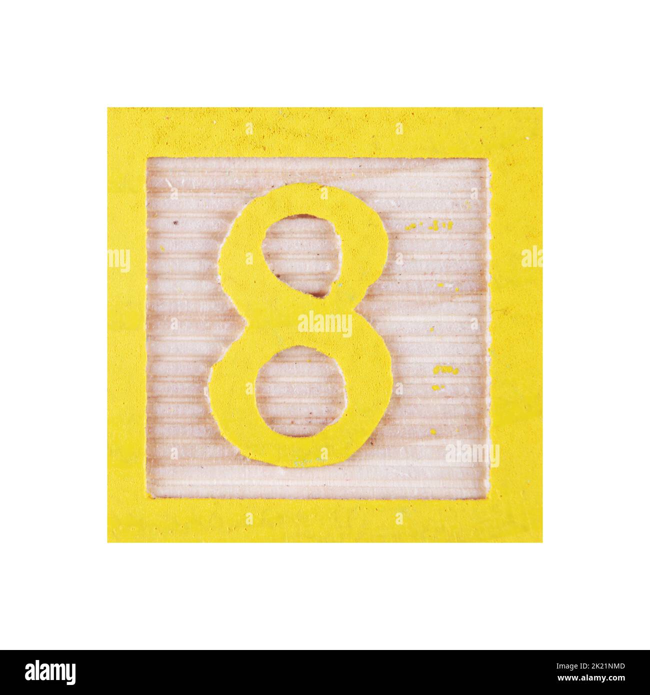 Numero 8 blocco di legno di otto peperoncini su bianco con percorso di ritaglio Foto Stock