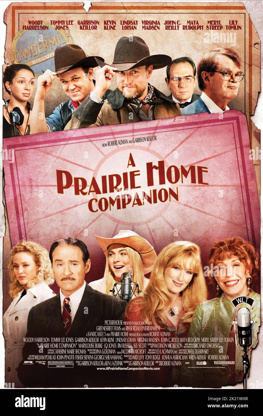 RUDOLPH, REILLY, HARRELSON, JONES, KEILLOR, MADSEN, KLINE, LOHAN, STREEP, POSTER, UN COMPAGNO DI PRAIRIE HOME, 2006 Foto Stock