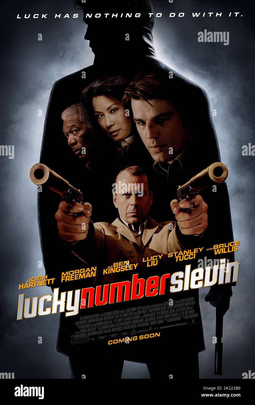MORGAN FREEMAN, Lucy Liu, Josh Hartnett, Bruce Willis POSTER, numero fortunato SLEVIN, 2006 Foto Stock