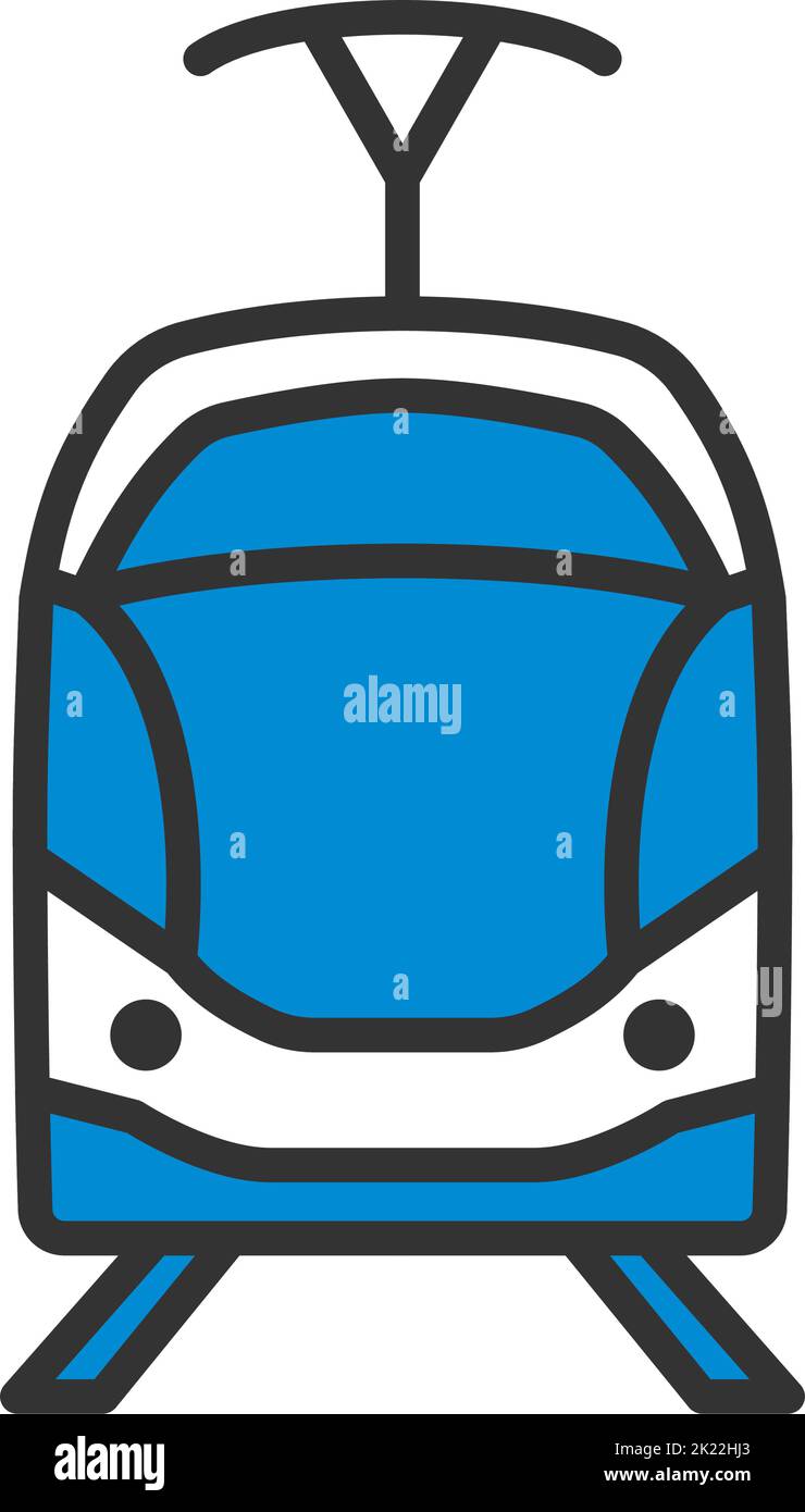 Icona del tram. Contorno grassetto modificabile con disegno riempimento colore. Illustrazione vettoriale. Illustrazione Vettoriale