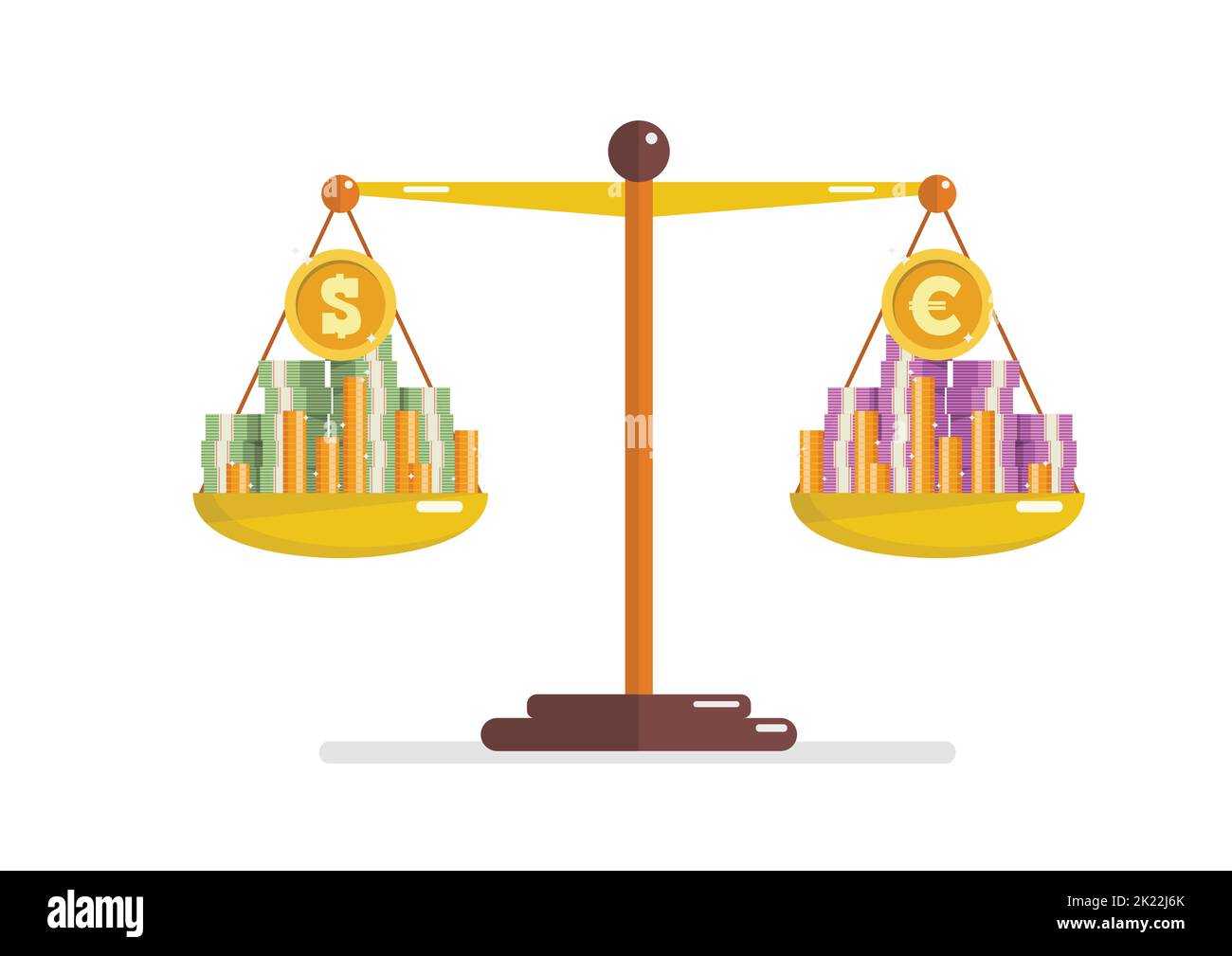 Confronto tra dollaro e euro in scala di equilibrio. Concetto di scambio commerciale. Illustrazione vettoriale Illustrazione Vettoriale