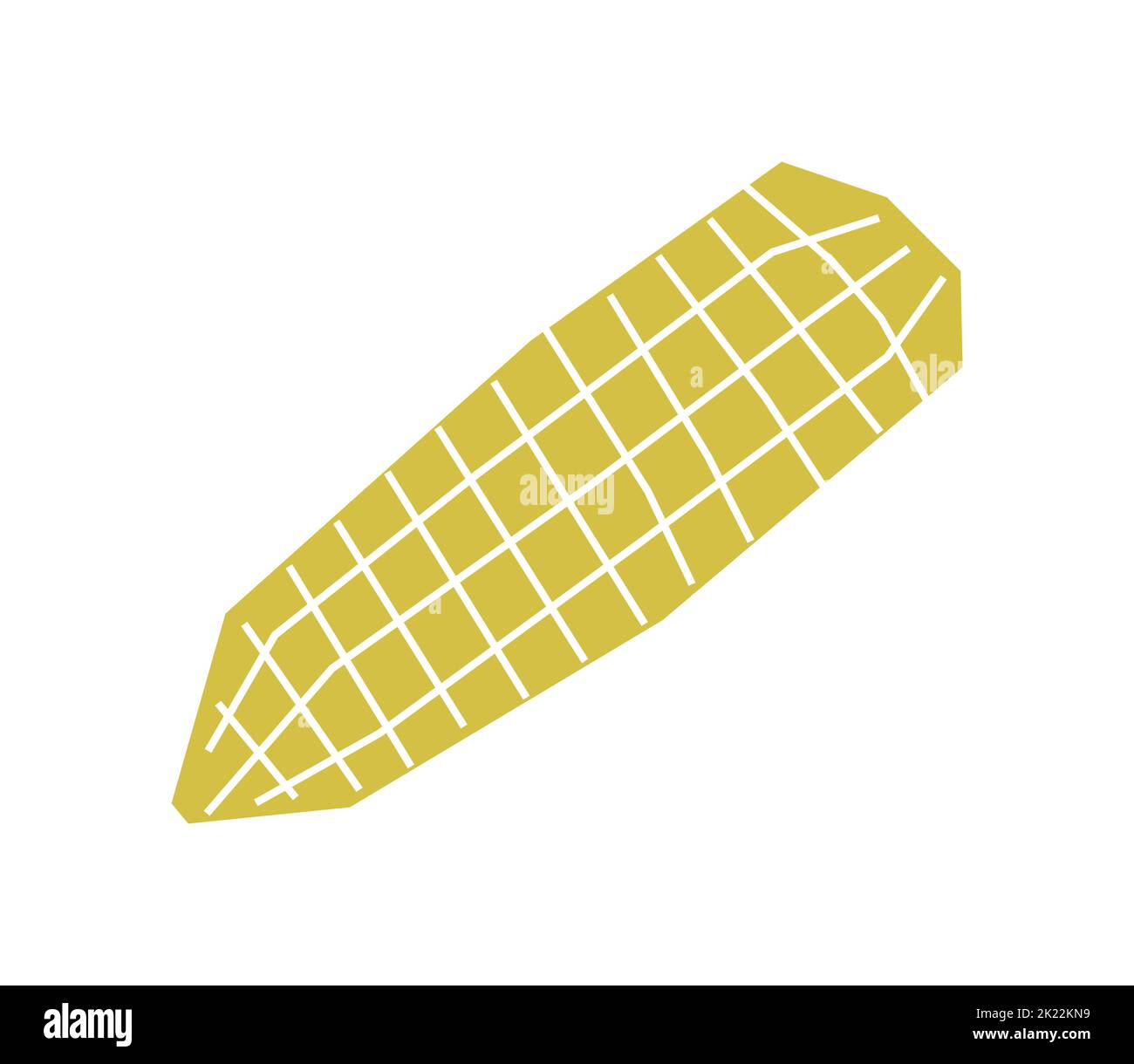 Illustrazione con isolamento vettoriale con elemento botanico - spiga di mais. Simbolo giallo dell'autunno - alimento naturale con i grani. Oggetto decorativo minimalista Illustrazione Vettoriale