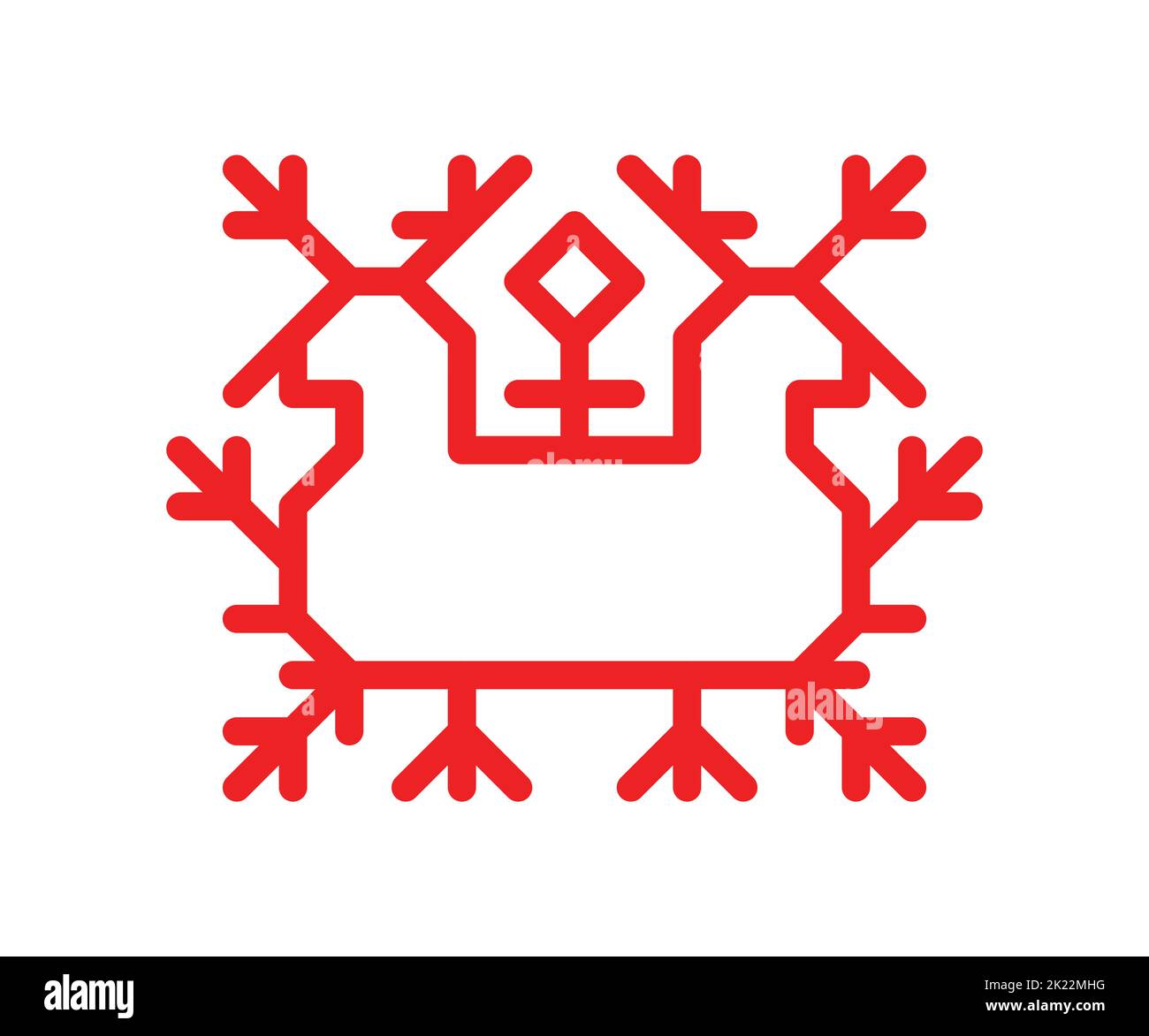 Illustrazione con isolamento vettoriale con simbolo rosso semplificato di uccello. La forma ornitomorfa con 2 teste è elemento ornamentale nativo della Carelia e del finlandese Illustrazione Vettoriale Illustrazione con isolamento vettoriale con simbolo rosso semplificato di uccello. La forma ornitomorfa con 2 teste è elemento ornamentale nativo della Carelia e del finlandese Illustrazione Vettoriale