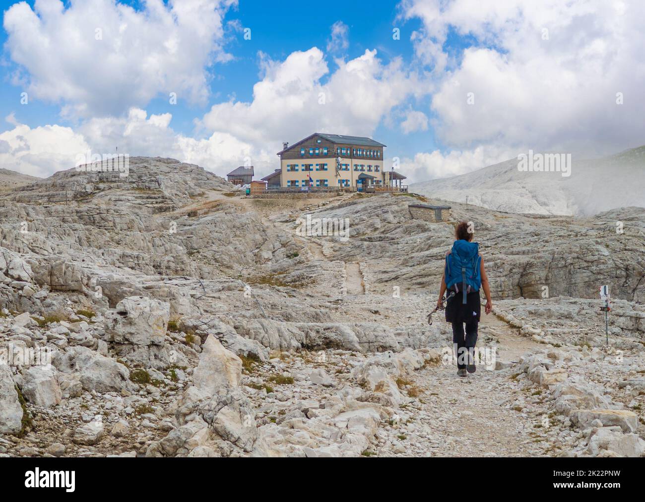 Dolomiti (Italia) - una veduta panoramica della catena montuosa delle Dolomiti, patrimonio mondiale dell'UNESCO, in Veneto e Trentino Alto Adige. Qui gruppo pale di San Martino Foto Stock