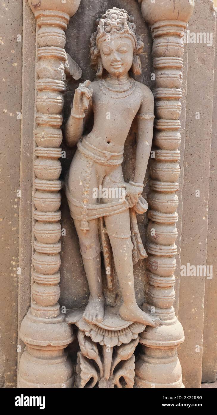Scultura dell'uomo a Chand Baori Stepwell, Abhaneri, Dausa, Rajsathan, India. Foto Stock