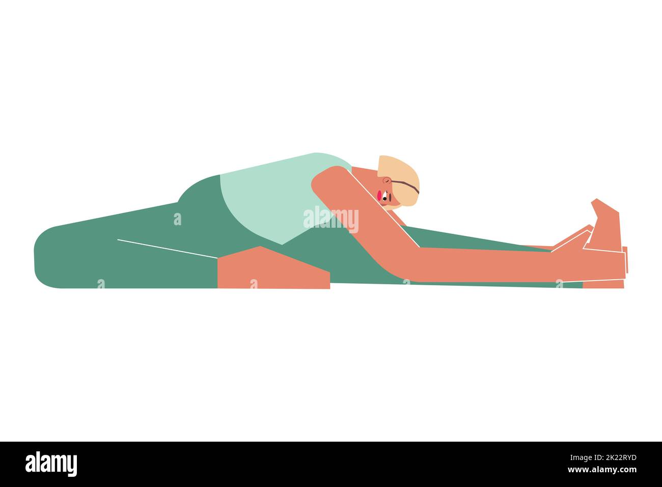 Illustrazione con isolamento vettoriale con carattere femmina piatto. Donna sportiva impara la postura Janu Sirsasana durante la lezione di yoga. Esercizio di fitness - testa al ginocchio F Illustrazione Vettoriale