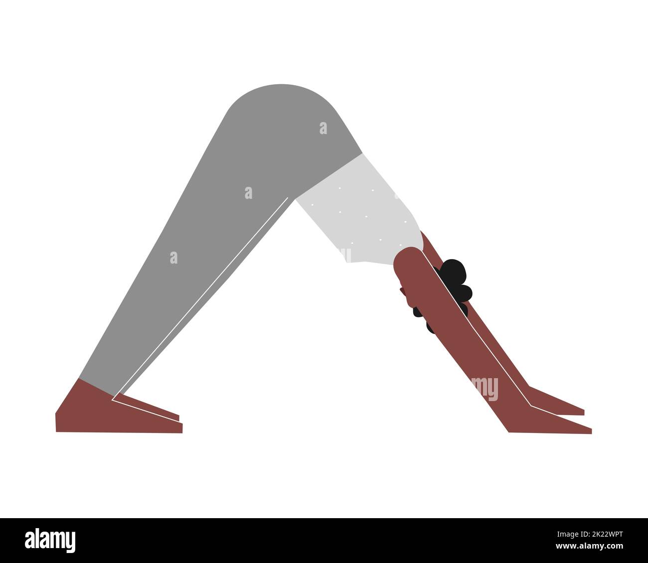 Illustrazione con isolamento vettoriale con carattere positivo a corpo piatto. Donna afroamericana sportiva impara la postura Adho Mukha Svanasana alla lezione di yoga. Adatta Illustrazione Vettoriale