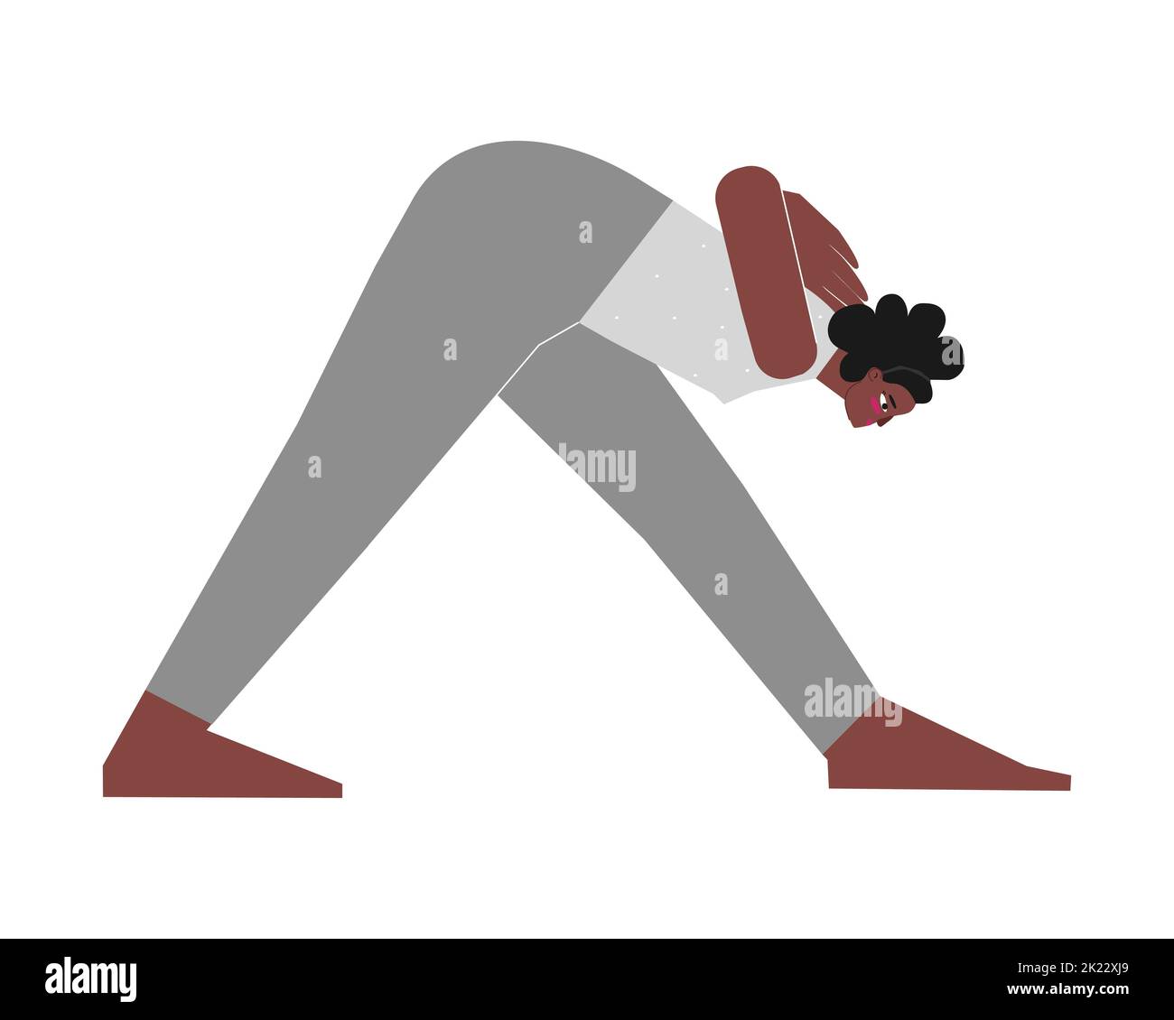 Illustrazione isolata da vettore con carattere afro-americano femmina piatto. La donna sportiva e positiva al corpo impara la postura Parsvottanasana alle clas yoga Illustrazione Vettoriale