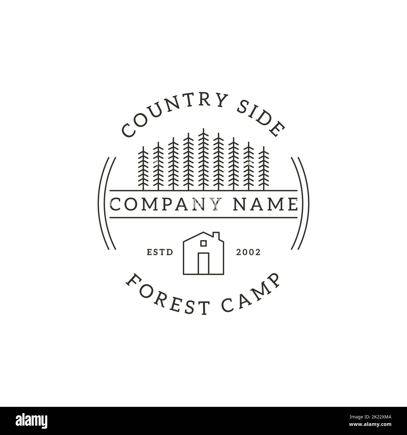 Minimalista profilo campagna foresta campo logo disegno vettore, architettura tradizionale edificio illustrazioni vettoriali Illustrazione Vettoriale
