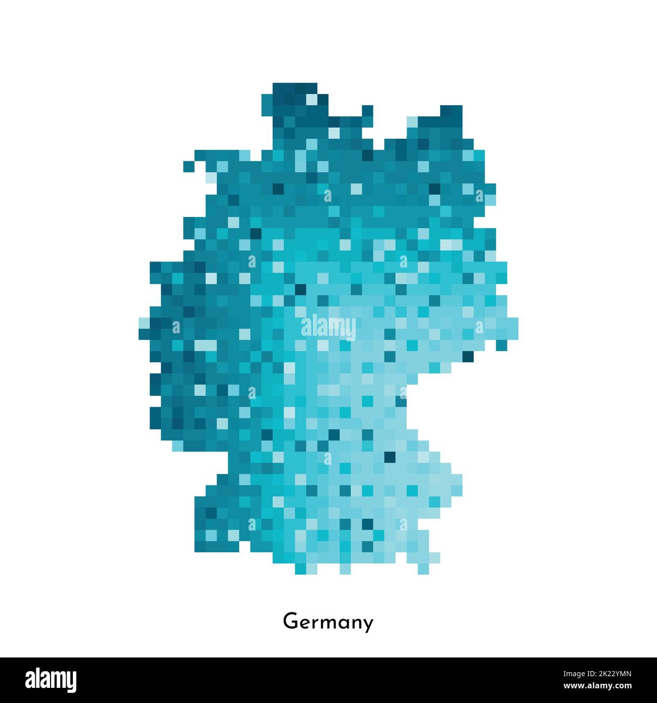 Illustrazione geometrica isolata da vettori con sagoma blu ghiaccio semplificata della mappa tedesca. Stile pixel art per il modello NFT. Logo punteggiato con sfumatura Illustrazione Vettoriale