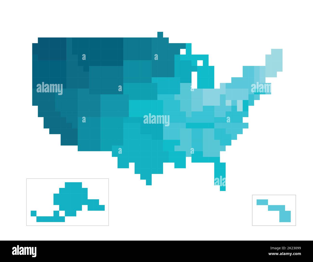 Concetto isolato da vettori di carta amministrativa semplificata degli Stati Uniti d'America. I bordi degli stati hanno una texture sfumata. Blu colorato Illustrazione Vettoriale