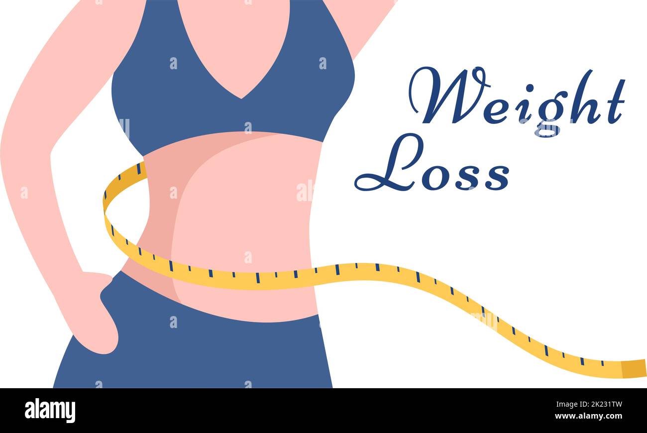 Modello di perdita di peso mano disegnata Cartoon Flat Illustrazione di persone in sovrappeso facendo esercizio, formazione e pianificazione dieta per un corpo sottile Illustrazione Vettoriale