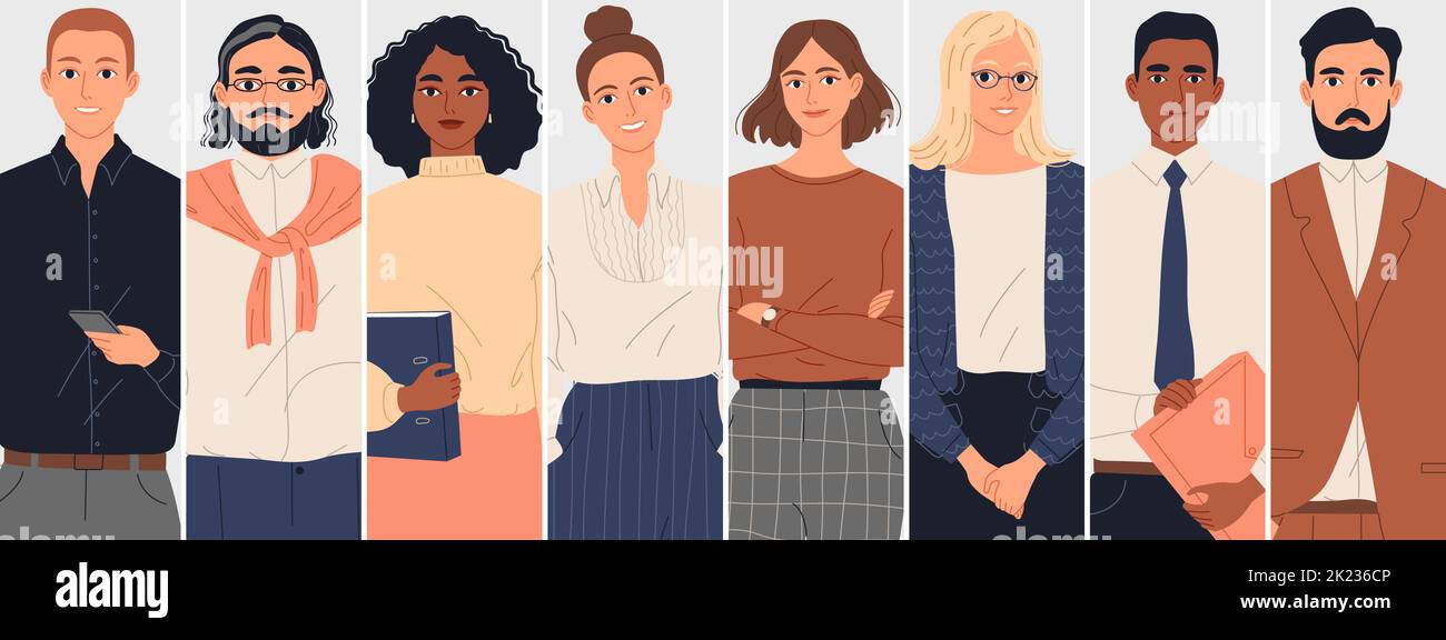Ritratti di giovani imprenditori. Professionisti, lavoratori, imprenditori, dipendenti. Illustrazione Vettoriale