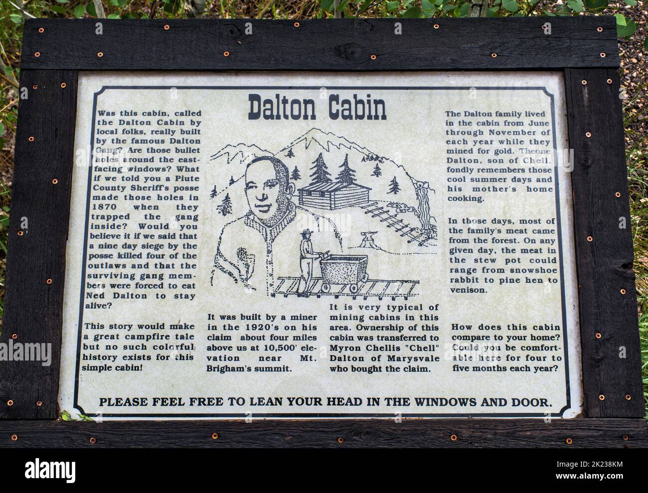 Dalton Cabin, Miners Park a Bullion City, Canyon of Gold, Bullion Canyon, Tushar Mountains, Fishlake National Forest, Vicino a Marysvale, Utah, Stati Uniti Foto Stock