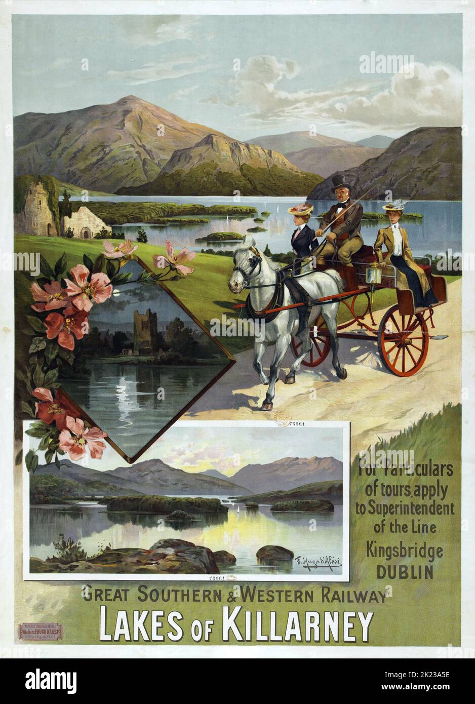 FREDERIC HUGO D'ALESI (1849-1906) poster dei viaggi Laghi di Killarney, Dublino, Great Southern & Western Railway poster c 1890-1900 Foto Stock