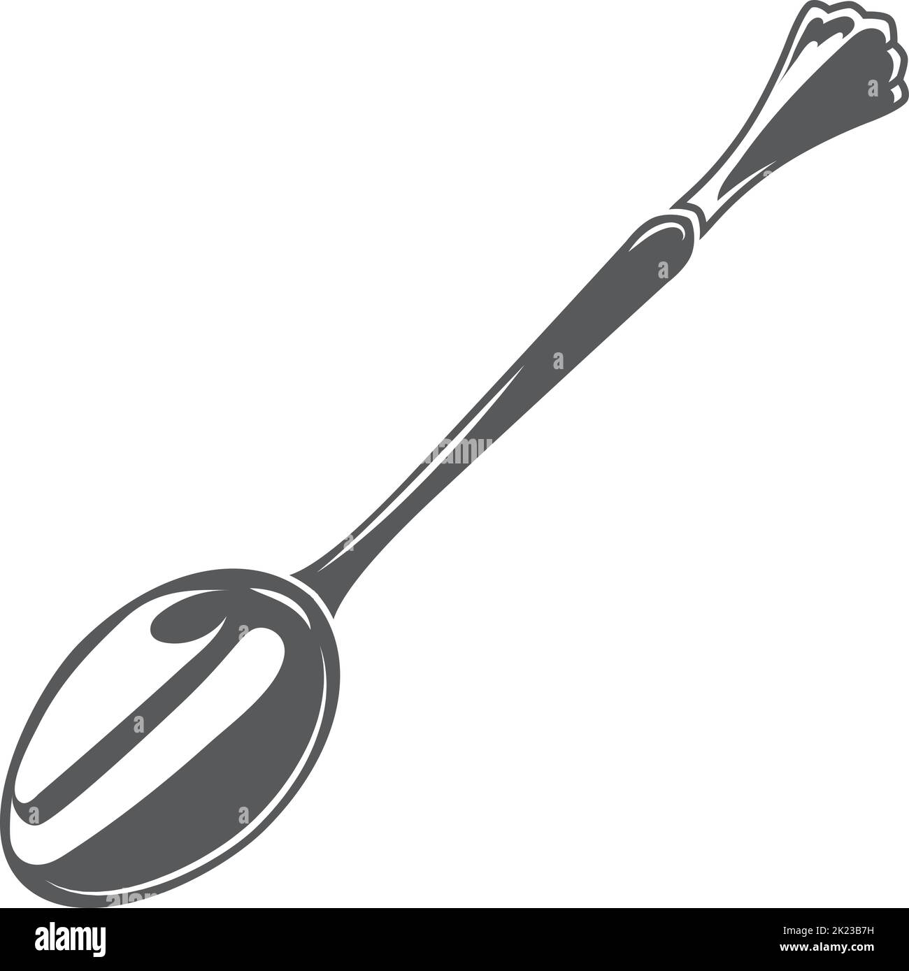 Icona cucchiaio. Posate in acciaio nero. Simbolo della cena Illustrazione Vettoriale