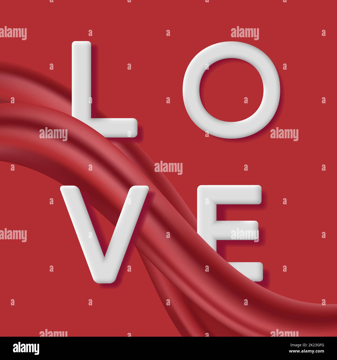 love 3d lettere con tessuto rosso onda tessile, cartolina rossa Illustrazione Vettoriale