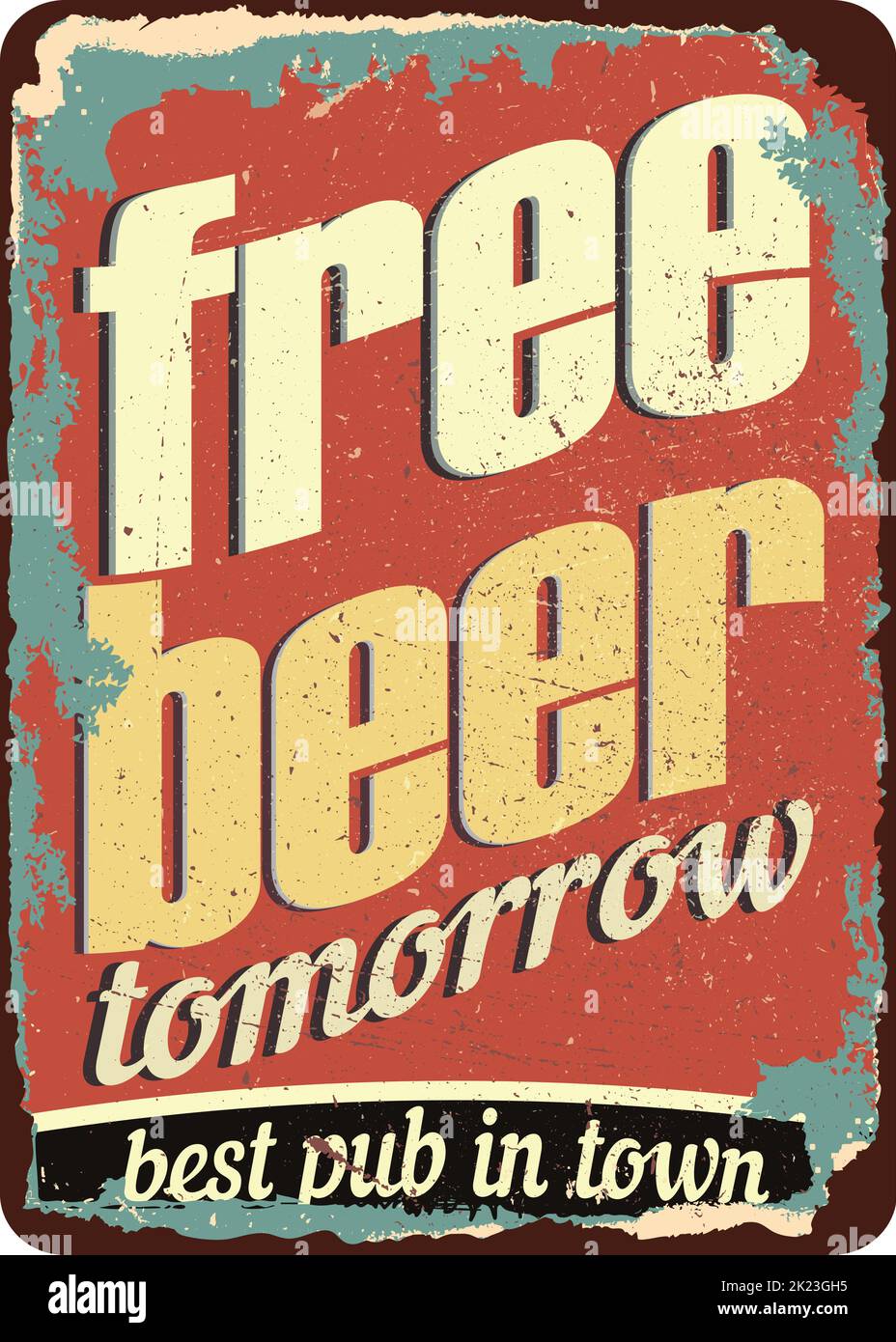 Birra gratuita domani vintage metallo segno.retro poster stile 1950s. Illustrazione Vettoriale