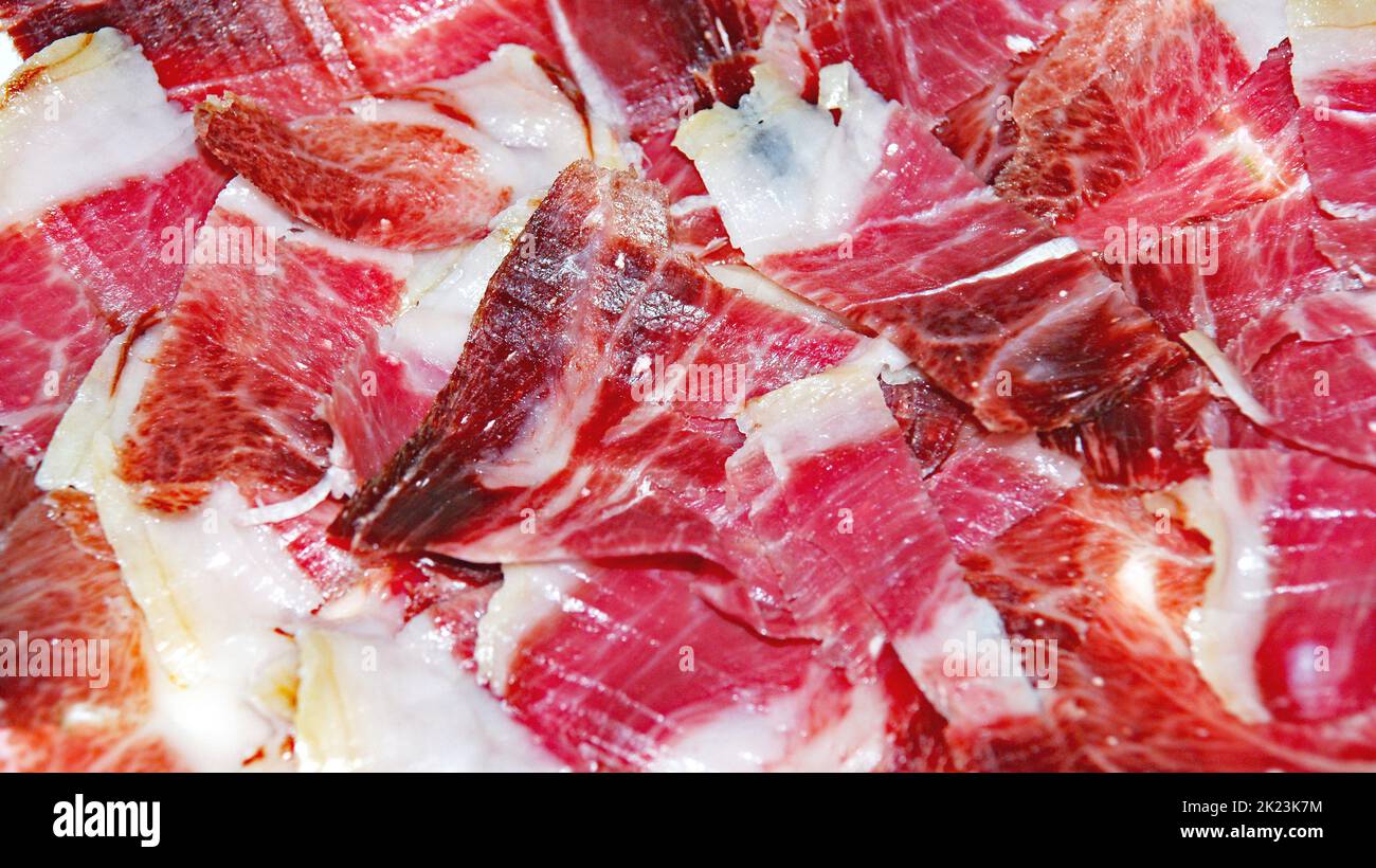 Piatto di prosciutto pata negra a fette Foto Stock