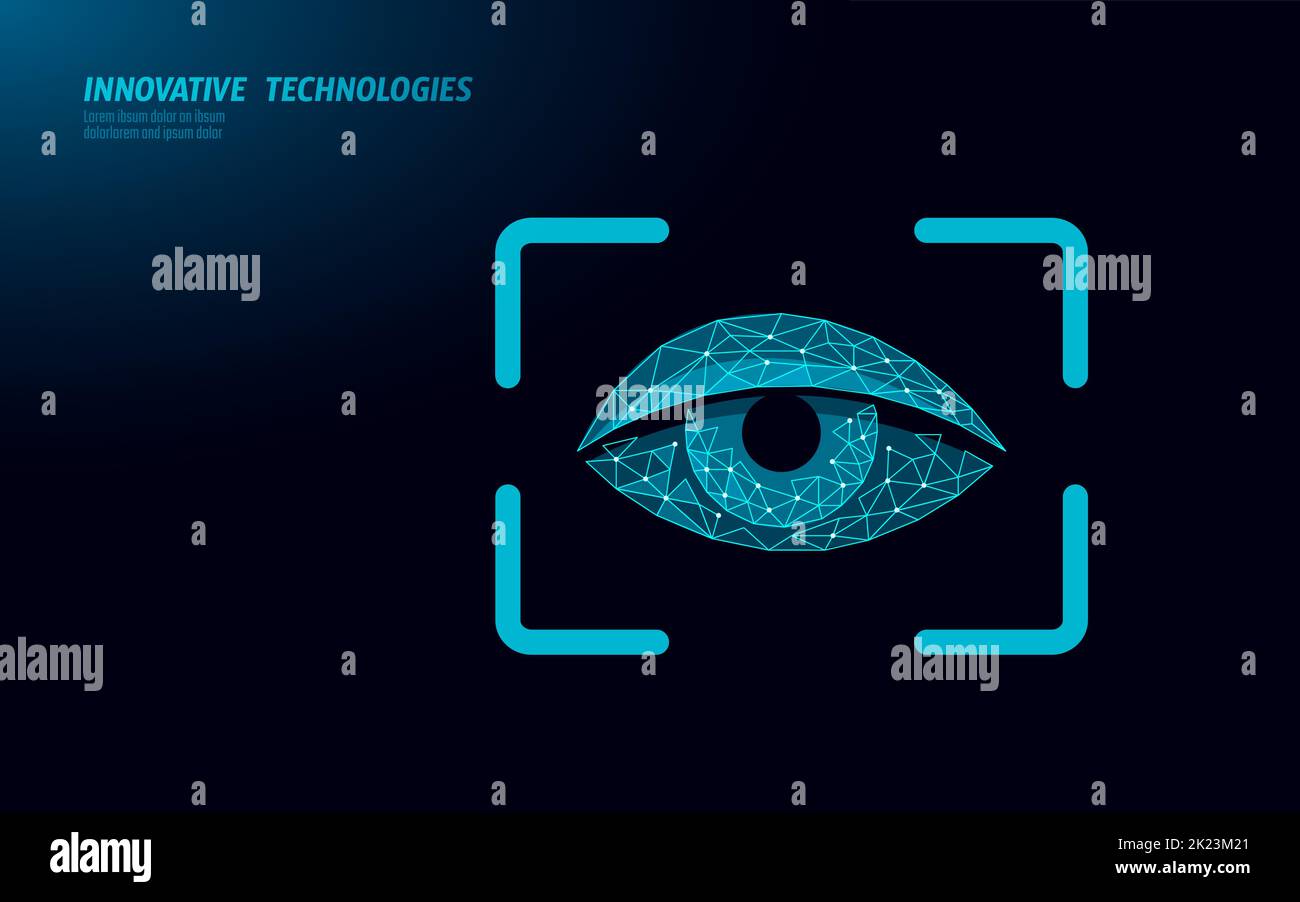 Concetto di tecnologia di autorizzazione Eye scanner 3D. Riconoscimento della sicurezza dei dati biometrici. Illustrazione vettoriale di un moderno sistema di database delle identità Illustrazione Vettoriale
