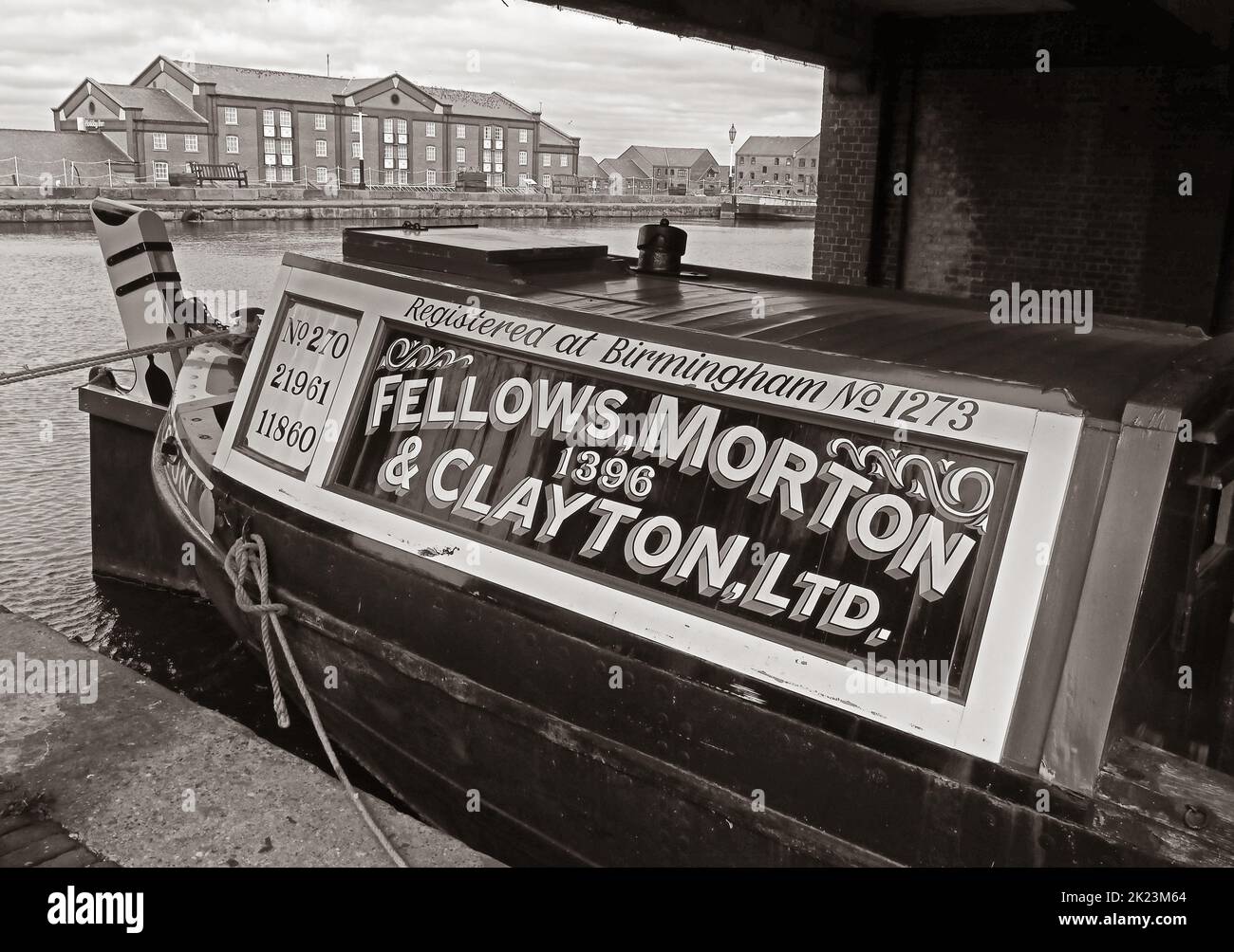 BW - Canal Barge, narrowboat, trasporto, Fellows Morton, 1396, & , Clayton, Ltd, registrata a Birmingham nel No1273 Foto Stock