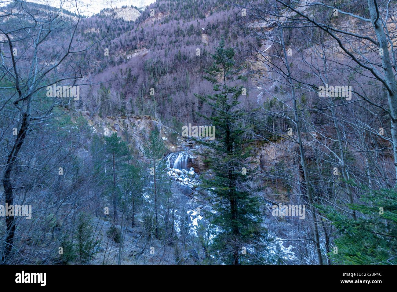 cascata nel parco nazionale di ordesa in inverno Foto Stock