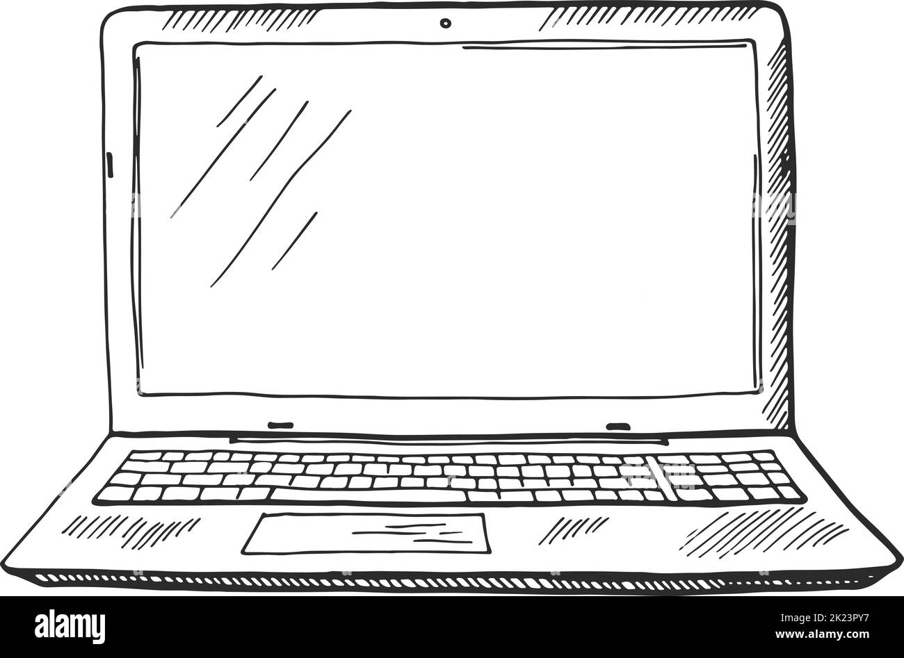 Icona disegnata a mano sul laptop. Vista frontale del computer Illustrazione Vettoriale