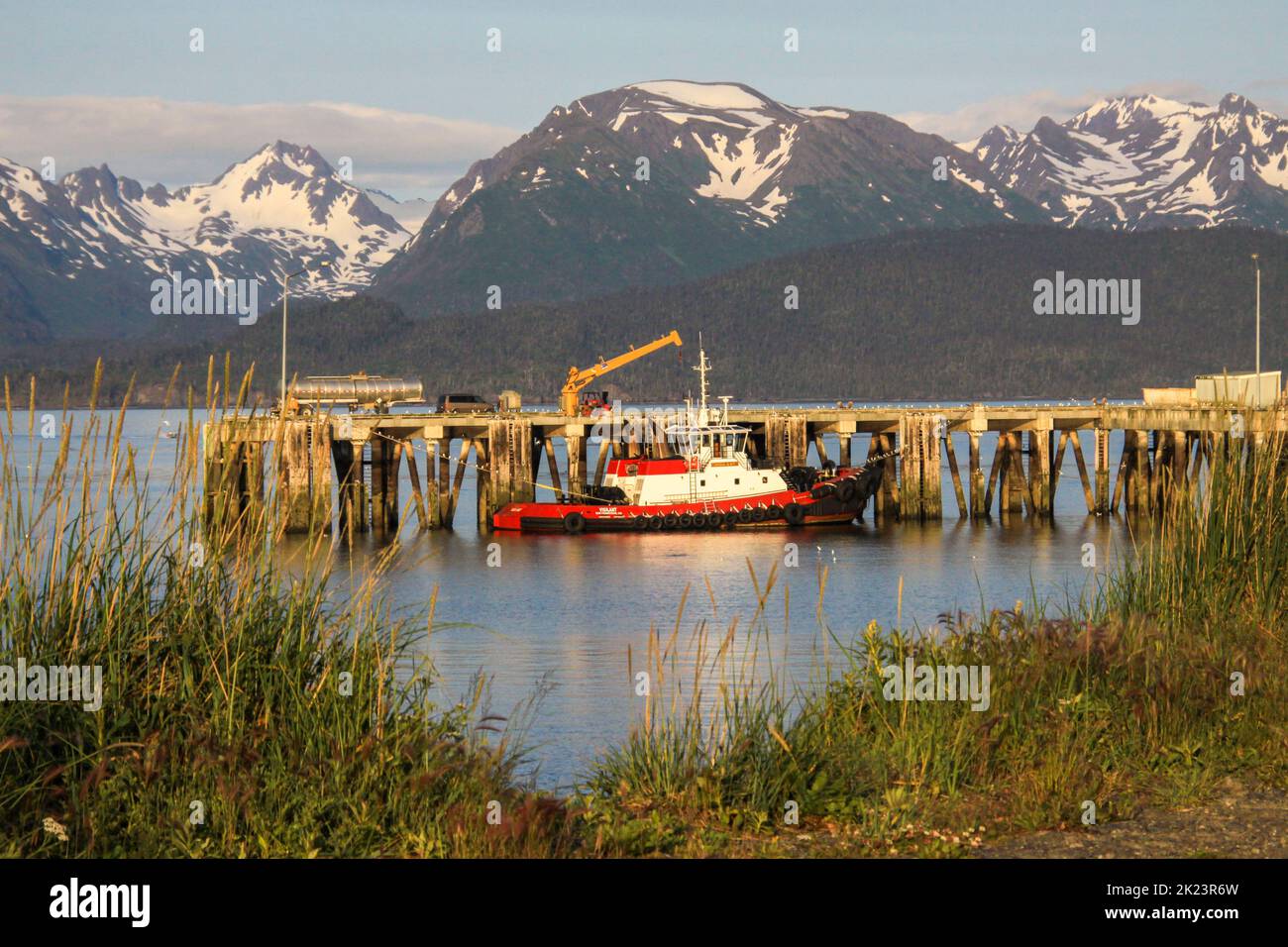 Porticciolo e porto di pesca fotografati vicino Homer, Alaska. Homer è una città dell'Alaska di Stati Uniti d'America, situata nella Penisola del Kenai, nello stato federato del Jarsi. Dista 351 km (218 mi) Foto Stock