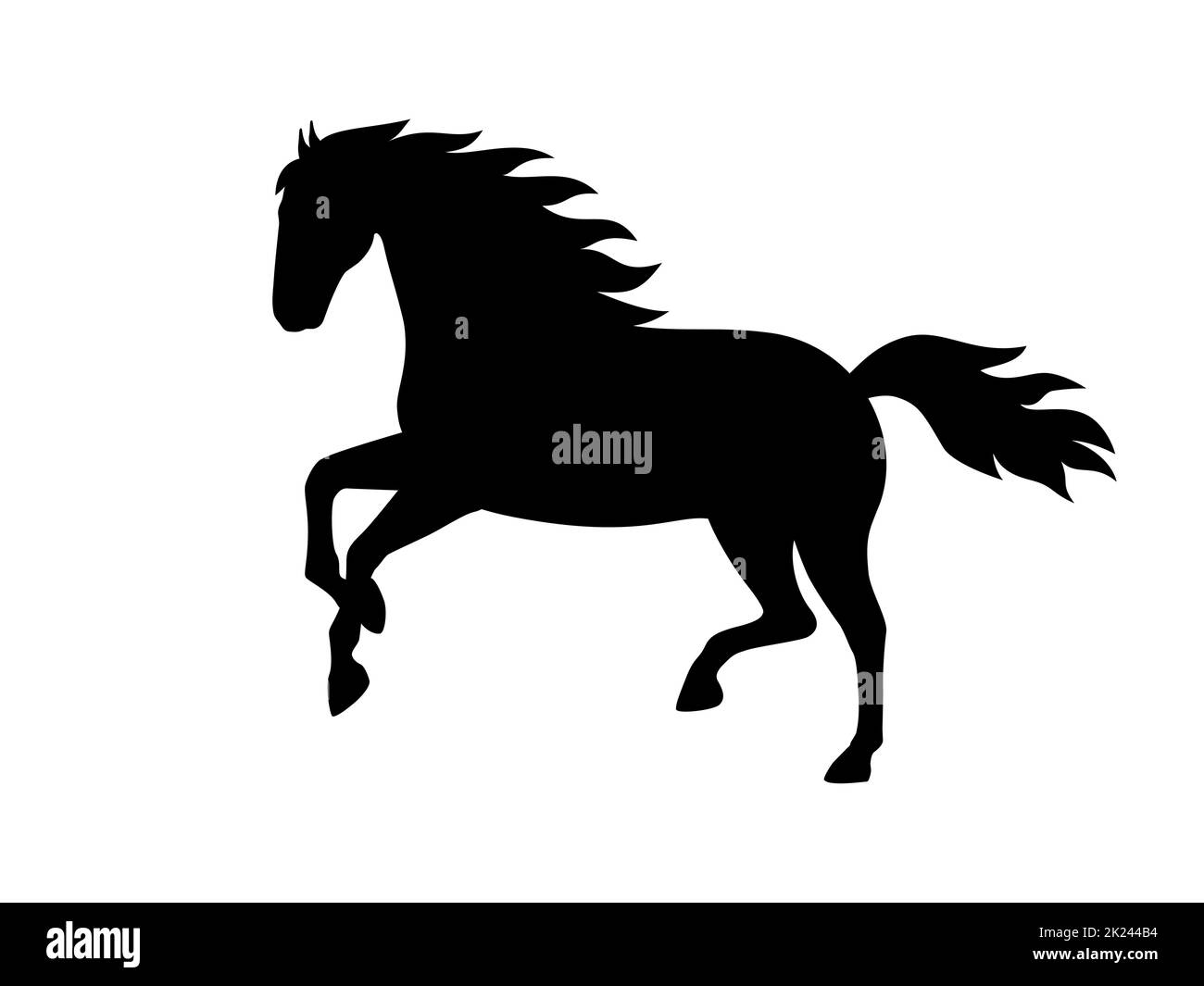Silhouette di un cavallo da corsa. Illustrazione vettoriale di una silhouette nera che corre cavallo isolato su bianco. Icona logo vista laterale, profilo. Illustrazione Vettoriale