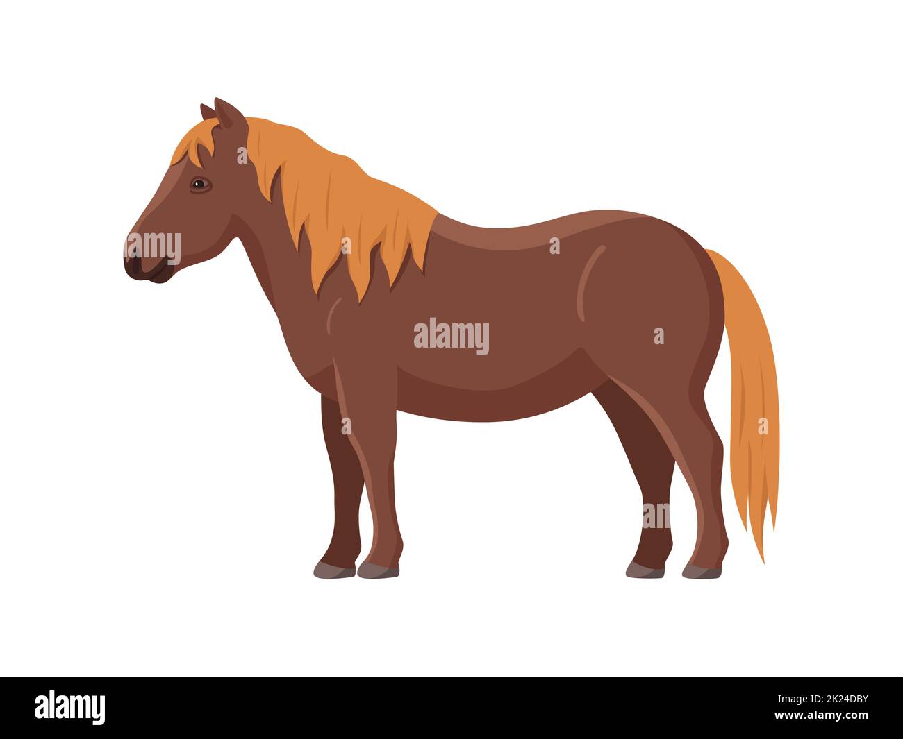 Carino cavallo pony piccolo. Illustrazione vettoriale di un carino cavallo pony isolato su bianco. Design piatto, vista laterale. Illustrazione Vettoriale