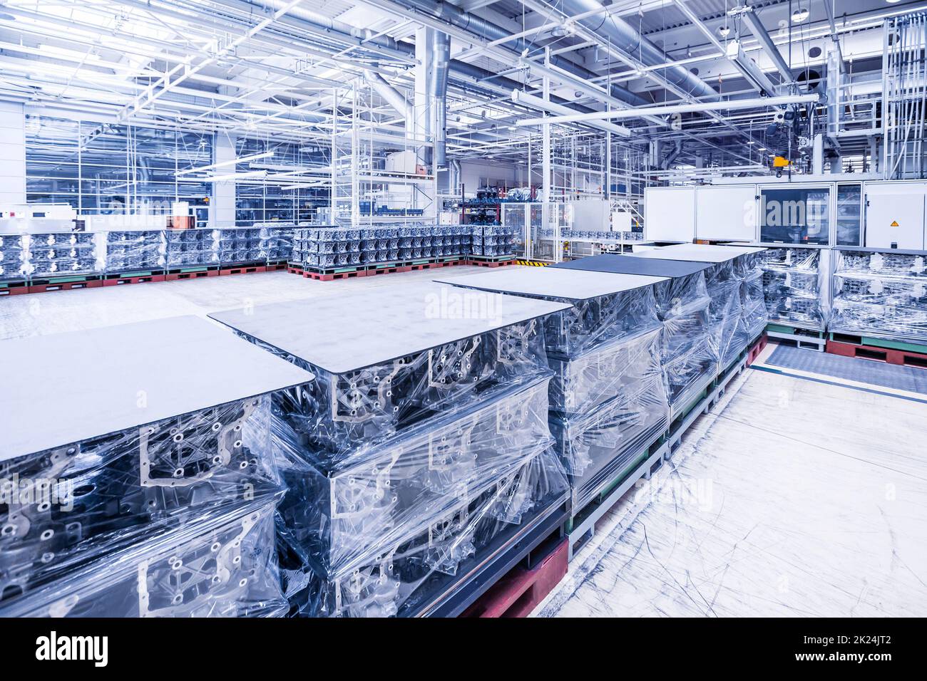 I pezzi di ricambio in una fabbrica di automobili Foto Stock