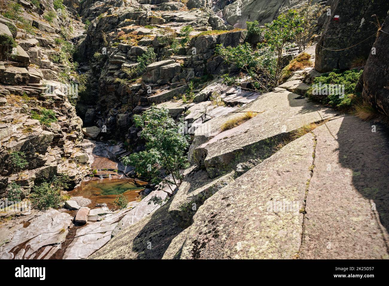 Lastre di roccia tra Carrozzu e Asco-Stagnu, GR20, Corsica, Francia Foto Stock