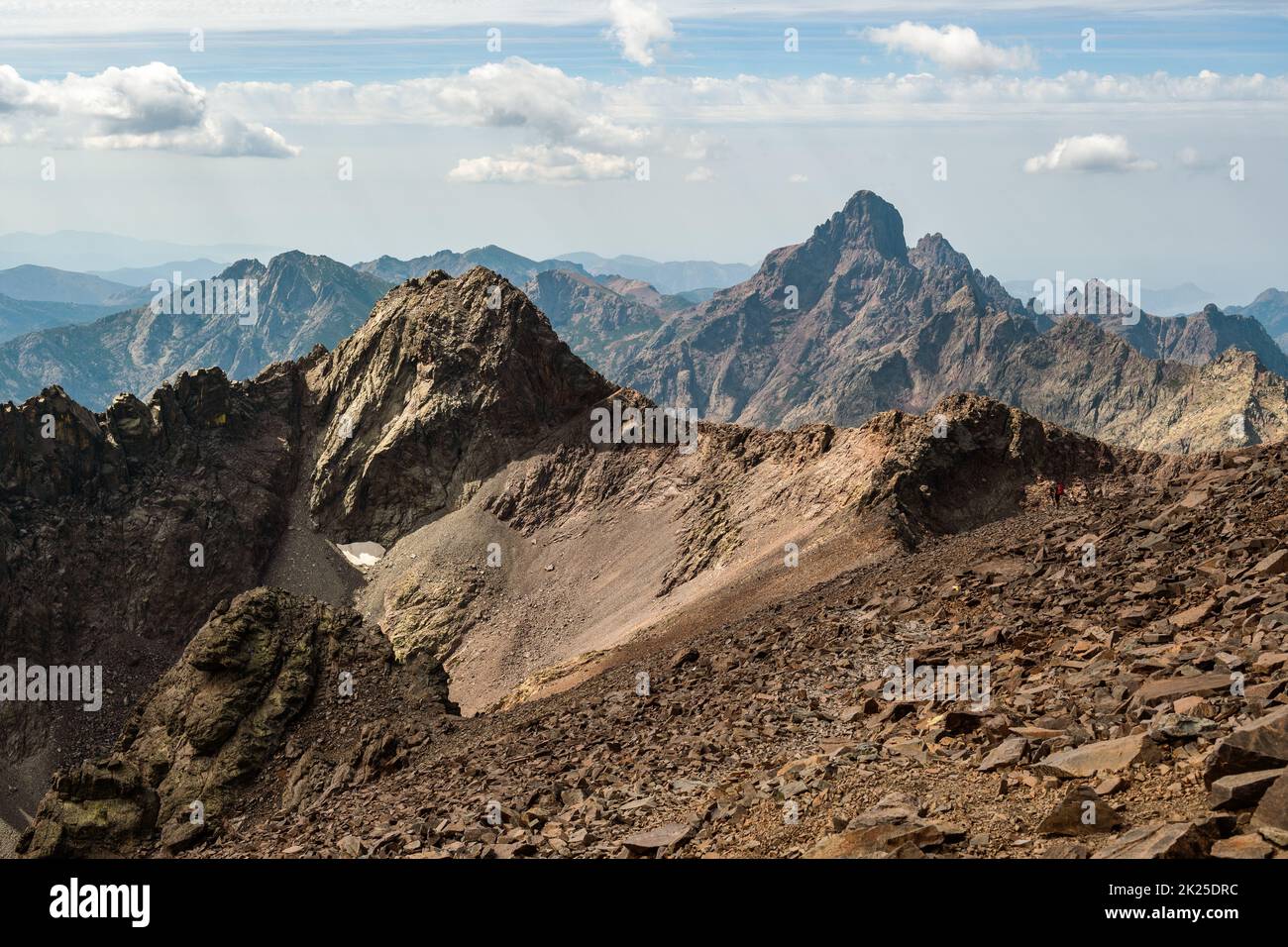 Paglia Orba da Pointe des Éboulis (Monte Cinto) tra Asco-Stagnu e Tighjettu, GR20, Corsica, Francia Foto Stock