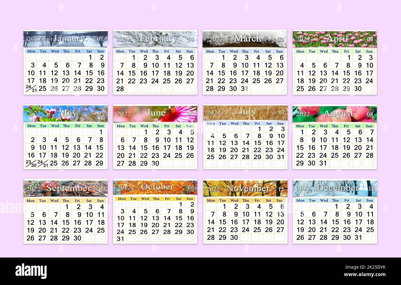 2022 Calendario per l'organizzatore di pianificare e promemoria sulla natura sfondo Foto Stock