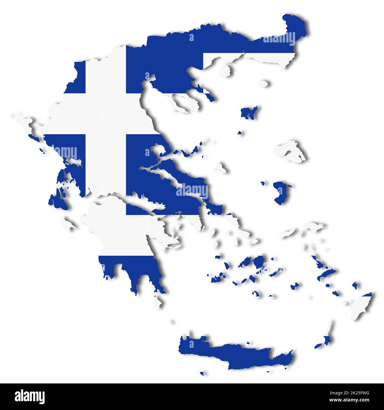 Mappa della Grecia su sfondo bianco con tracciato di ritaglio per rimuovere l'immagine 3D dell'ombra Foto Stock